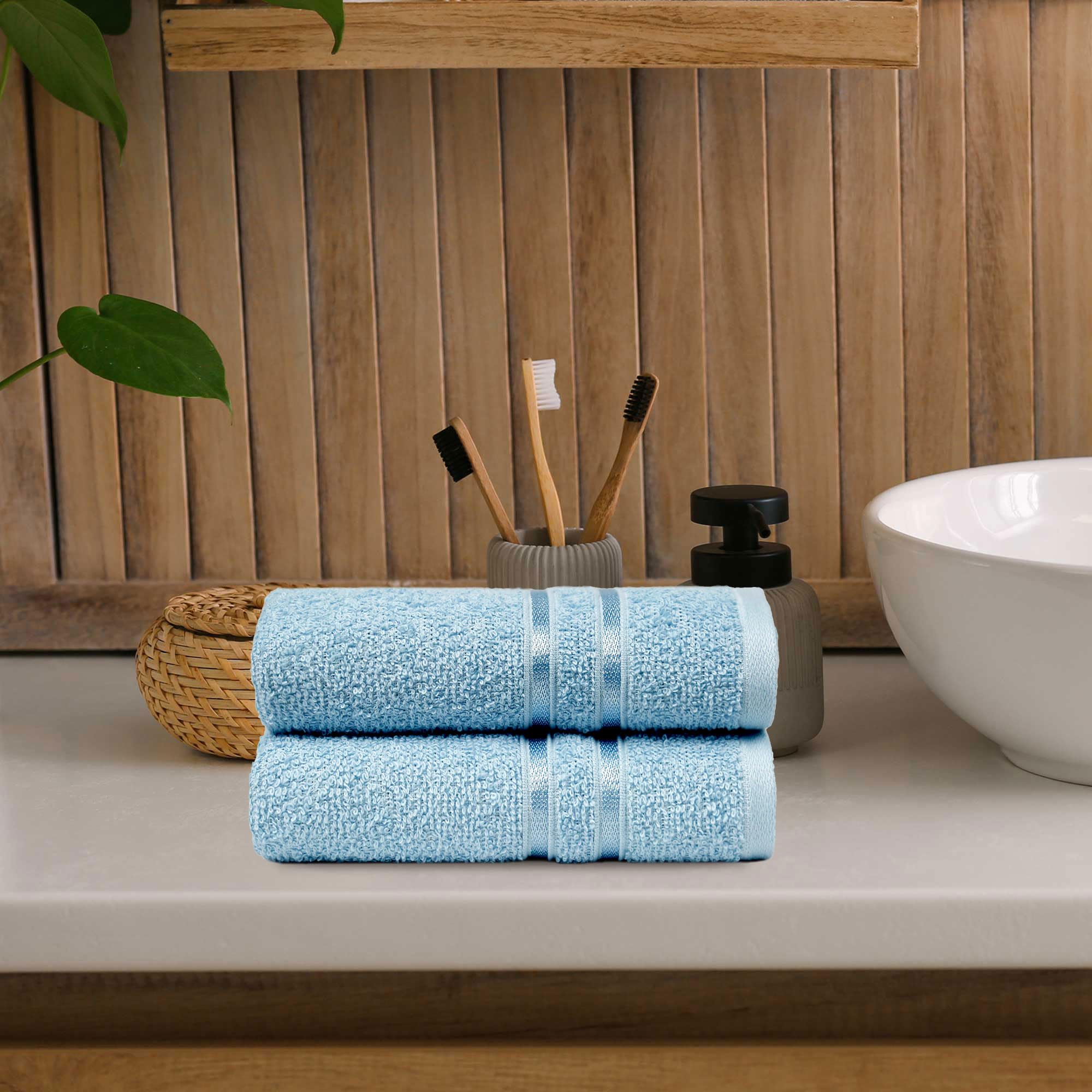 MYTRIDENT Trident Hand Towels, 100% Cotton, Highly Absorbent, Super Soft, 2 Piece Hand Towel Set, 400 GSM, Hand Towel Set of 2, Gym Towel, Spa Towel, Comfort Living Towel-Cool Blue