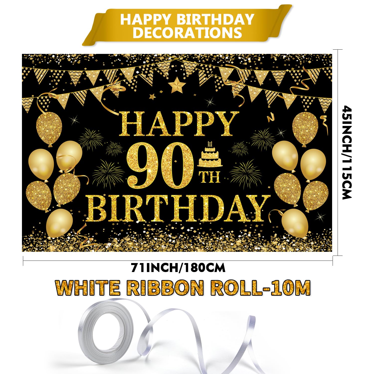 90th Birthday Decorations 90 & Fabulous Birthday Banner For Women, Rose Gold - View #9
