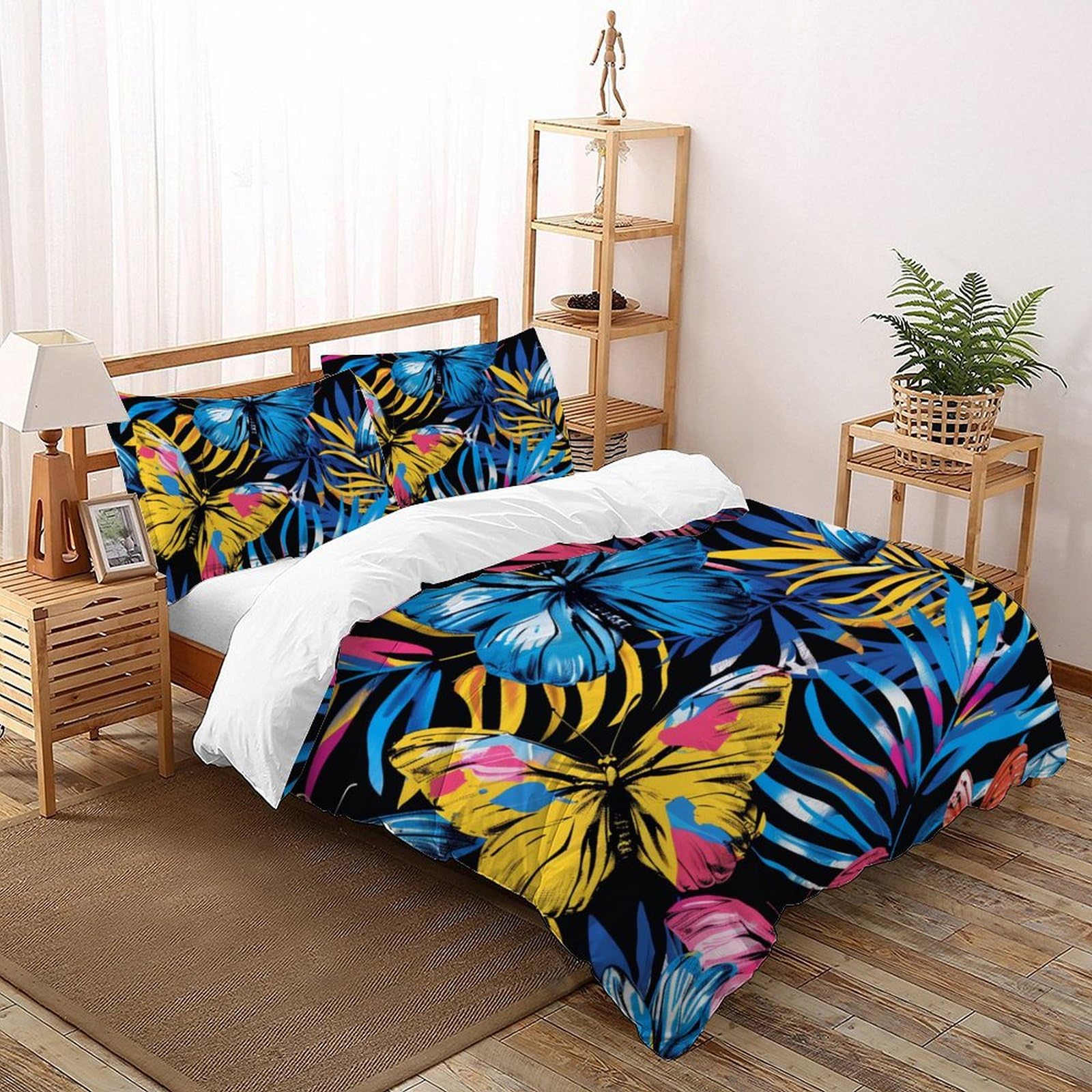 Parure de lit 3 pièces imprimé animal papillon housse de couette double 200x200cm pour chambre