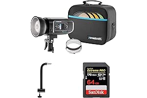 Westcott FJ400 400Ws Strobe with Westcott 641C 8-inch Extension Arm and 64GB SDXC Memory Card
