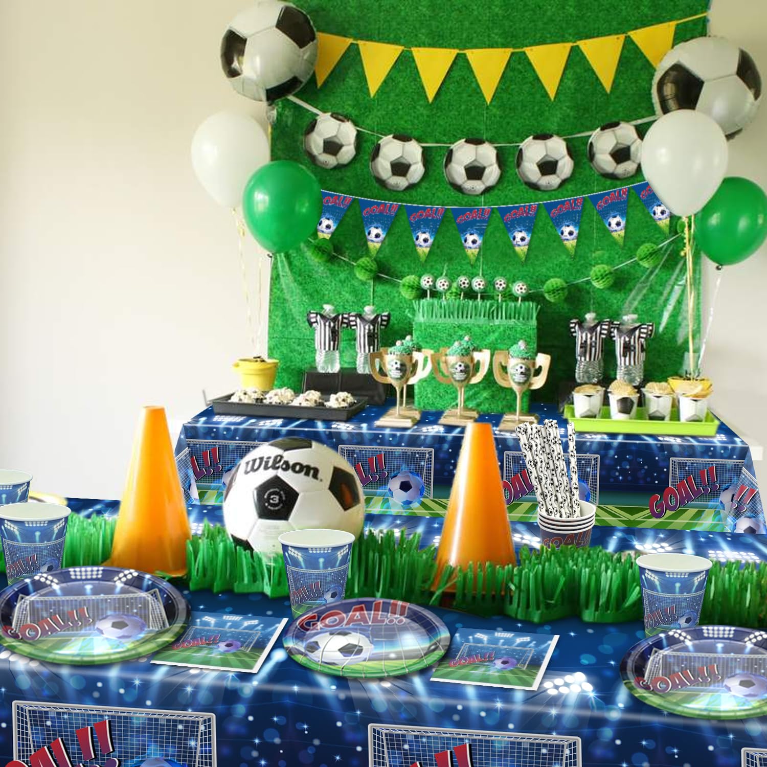 Decorazioni Per Feste A Tema Calcio, 102 Pezzi: Piatti Di Cartone, Tovaglioli, Tovaglia E Bandiere Per Calcio, Forniture Per Feste Di Compleanno Per Ragazzi E Uomini, Accessori Per La Festa Del Giorno