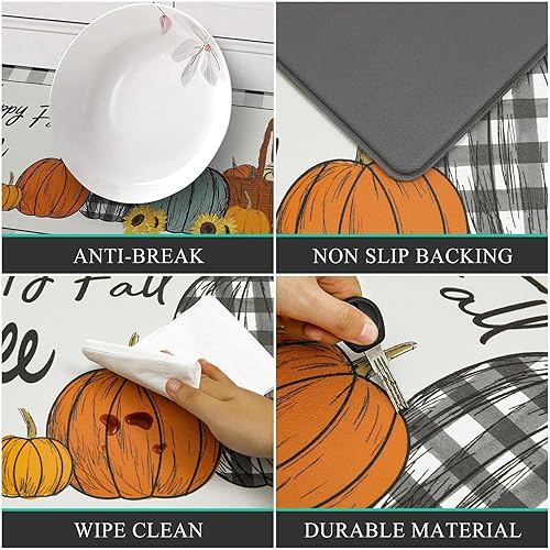 Miniatura 52 de Bsmathom Anti Fatigue Kitchen Rug Set of 2, Cushioned Non Slip Kitchen Rugs and Mats, Pumpkin Kitchen Mats for Floor Set, Waterproof Runner Rug