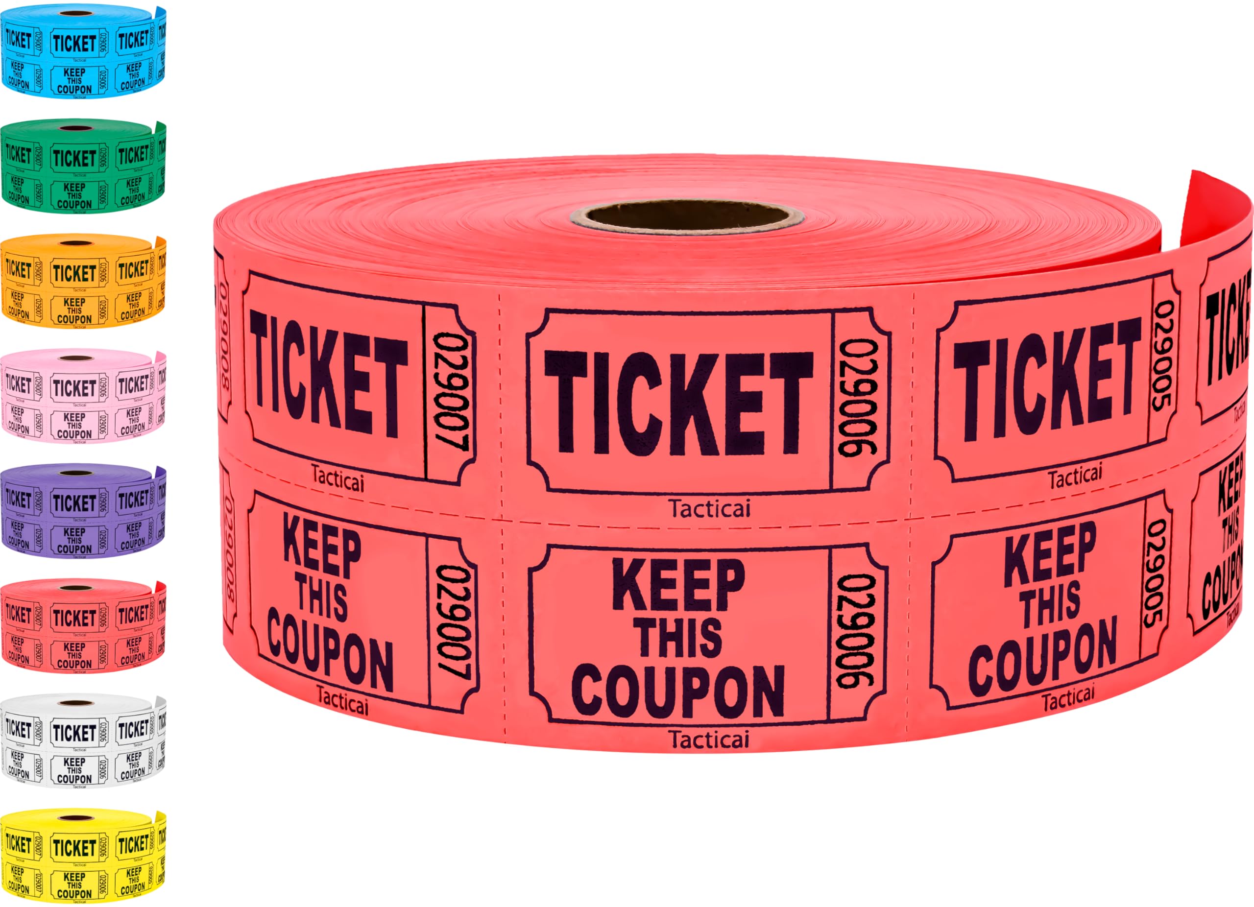 1000 Tacticai Raffle Tickets, Red (1 of 8 Colors), Double Roll, Ticket for Events, Entry, Class Reward, Fundraiser & Prizes