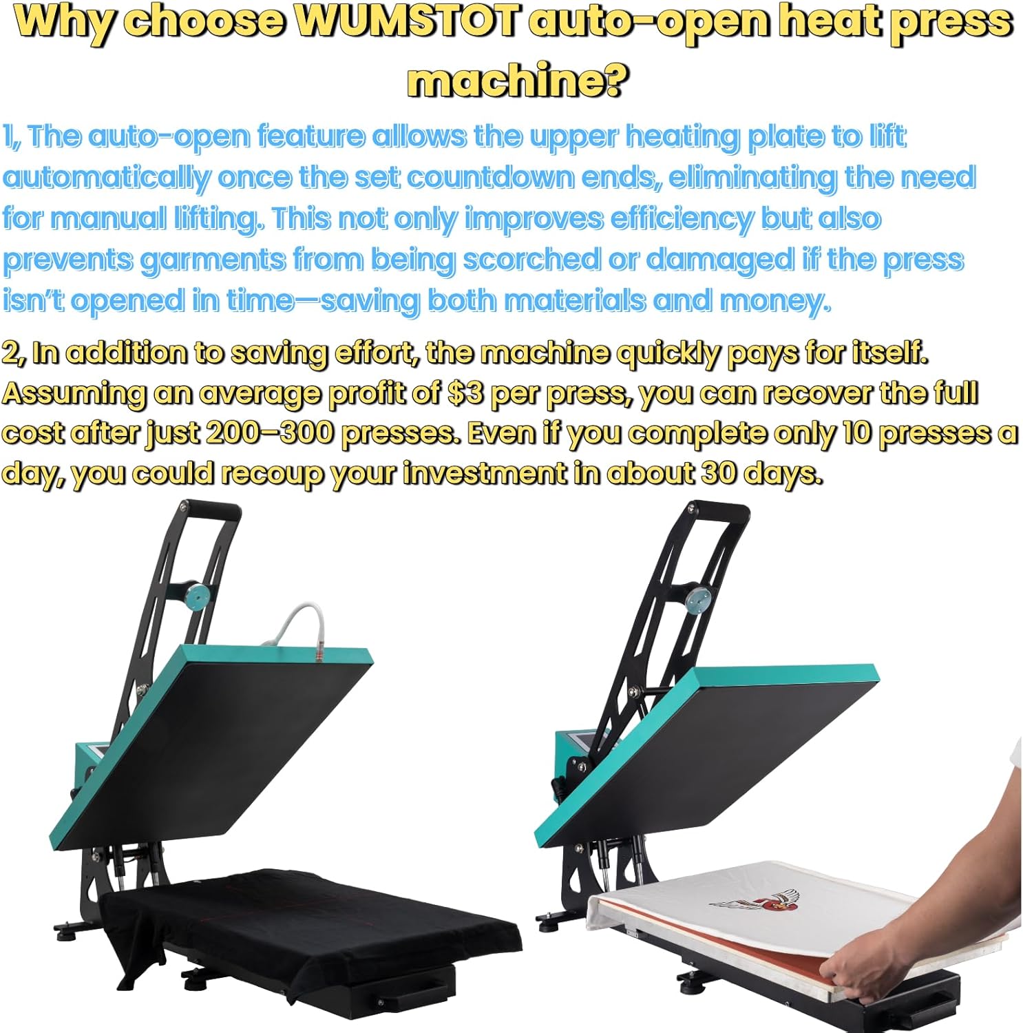 Heat Press Machine for T-Shirts: 2025 Upgraded 16x24 Auto Open Heat Press Slide-Out,Heated Surface with Teflon Non-Stick Coating,110V, 2000W, for DTF on Tshirts, Bags, Cushion(Not for Sublimation)