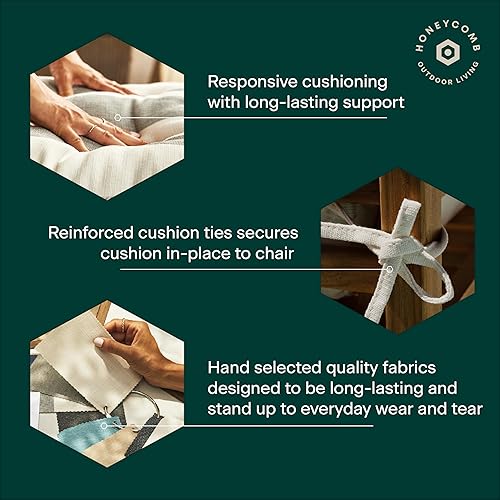 Miniatura 4 de Honeycomb Juego de cojines universales de asiento para exteriores, 18 x 17.5 pulgadas, cojines bohemios índigo para sillas de exteriores