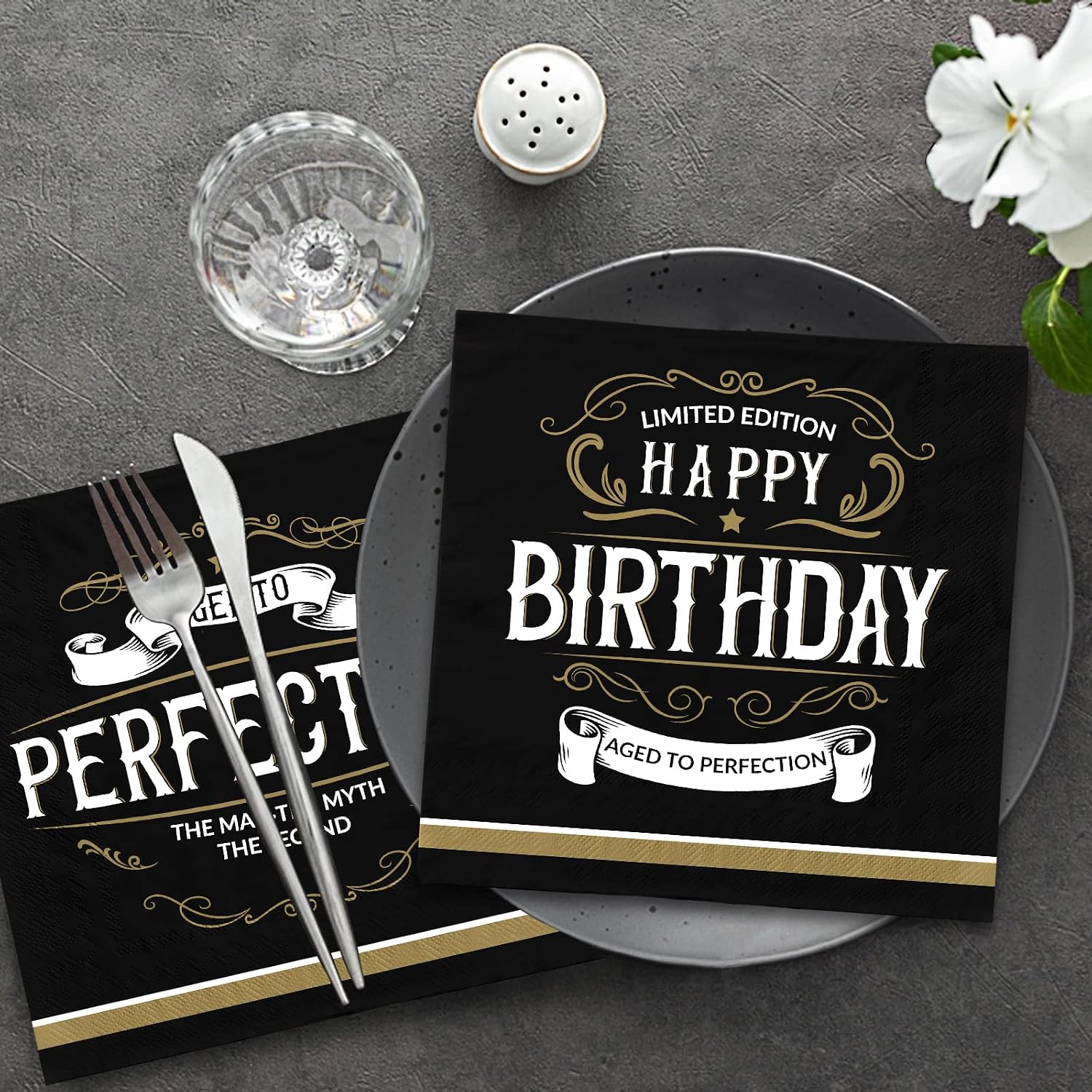 Birthday Party Supplies Disposable Paper Napkins 3-ply Beverage Napkins for Happy Birthday Party Decorations,（6.5X6.5 in, 50-Pack)