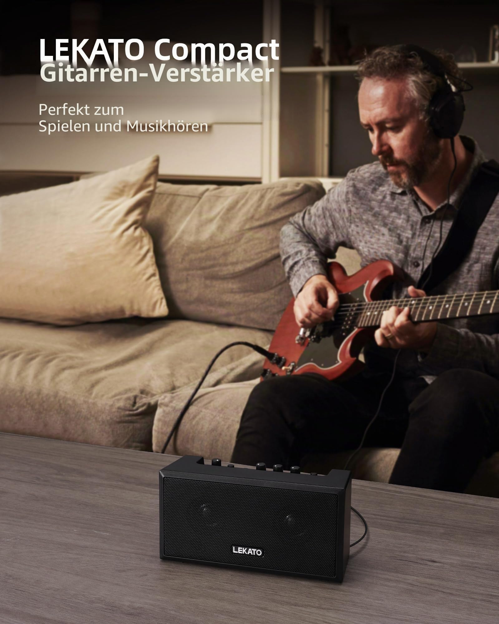 LEKATO Mini-Gitarrenverstärker Kleiner E-Gitarrenverstärker 5W Tragbar, Übungsgitarre Combo Amp (Schwarz)