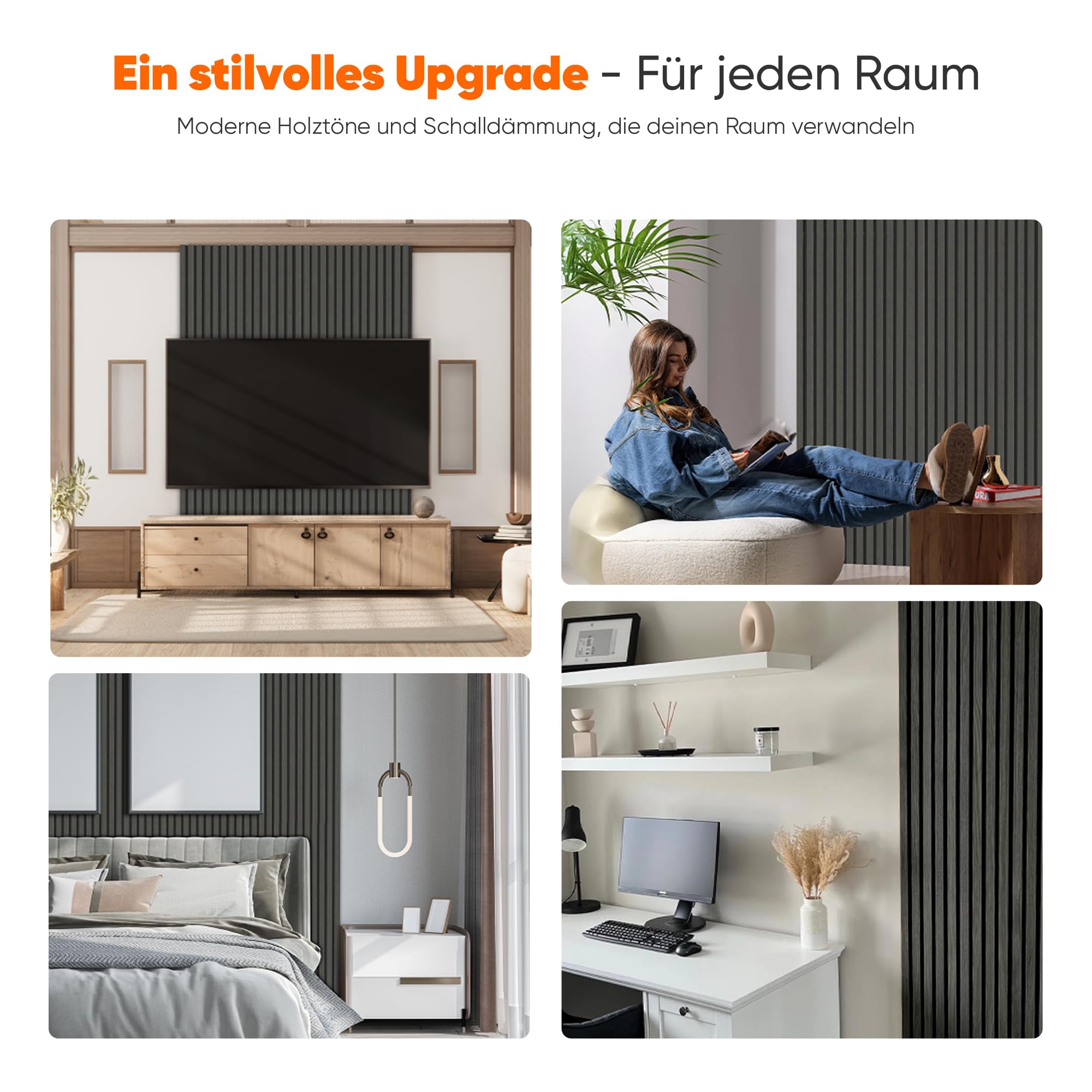 IZODEKOR 3D Wandpaneele Holz Schalldämmung, Schallabsorber Akustikpaneele Holz, Wanddeko Wohnzimmer, Wandverkleidung innen, Schallschutz | 4er Set, Dunkelholz