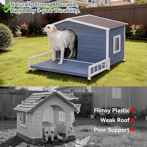 Miniatura 3 de Petsfit Casa grande para perros con terraza y techo de asfalto que se puede abrir, 45 pulgadas de largo x 54 pulgadas de ancho x 33 pulgadas de