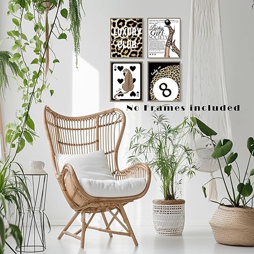 Miniatura 4 de LUKIPOM Juego de 4 impresiones artísticas de pared de barra de leopardo retro Y2K de 8 x 10 pulgadas, decoración de habitación de lujo, botas de