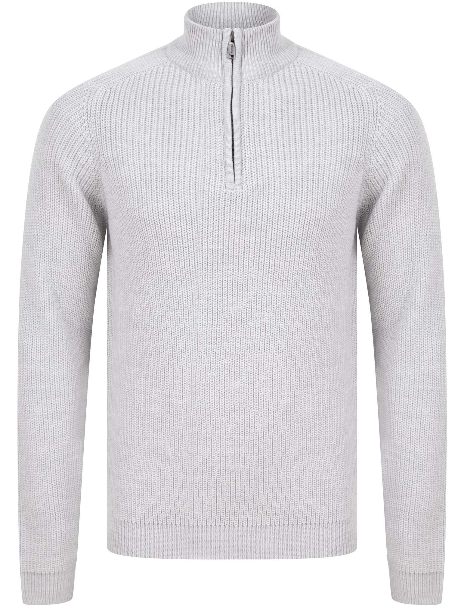Dissident Men's Light Sliver Marl Asteroid Wool Blend Funnel Neck Quarter Zip Jumper - Xl