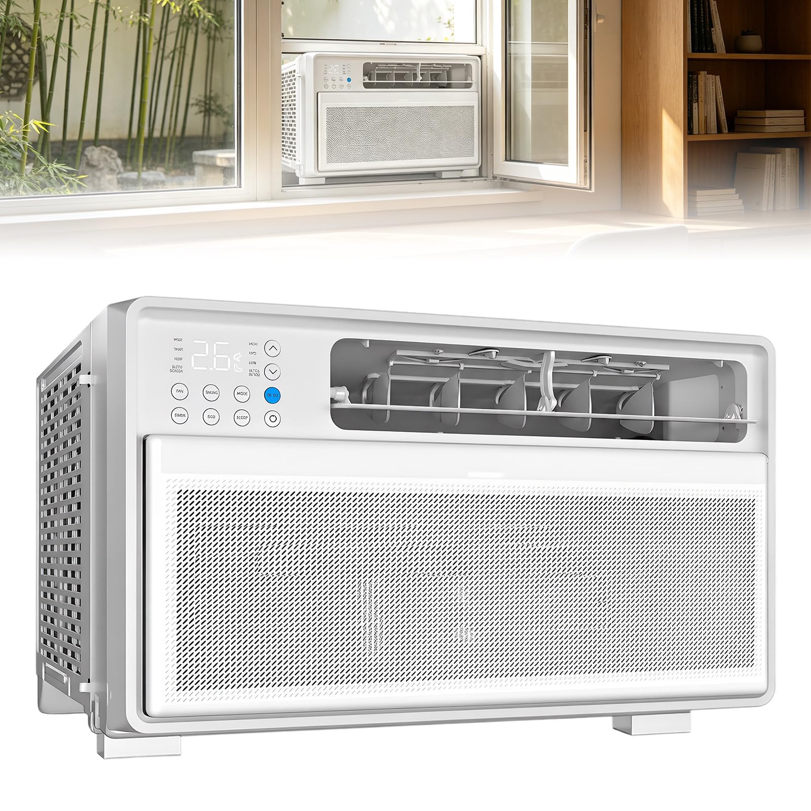 Wangyingxu 9,000 Btu Smart Inverter Window Air Conditioner, Cools 200 Sq Ft, Ultra Quiet with Open Window Operation, Three Cooling Modes, Remote, for Small Living Rooms, Guest Rooms and Studios