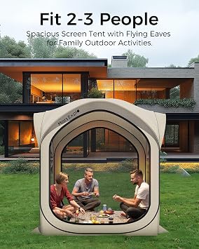 Pop-Up Screen Tent with Mesh Walls Instant Portable Outdoor Shelter with Carry Bag for Camping, Patio, Backyard, Deck, Beach 66 FT, Beige