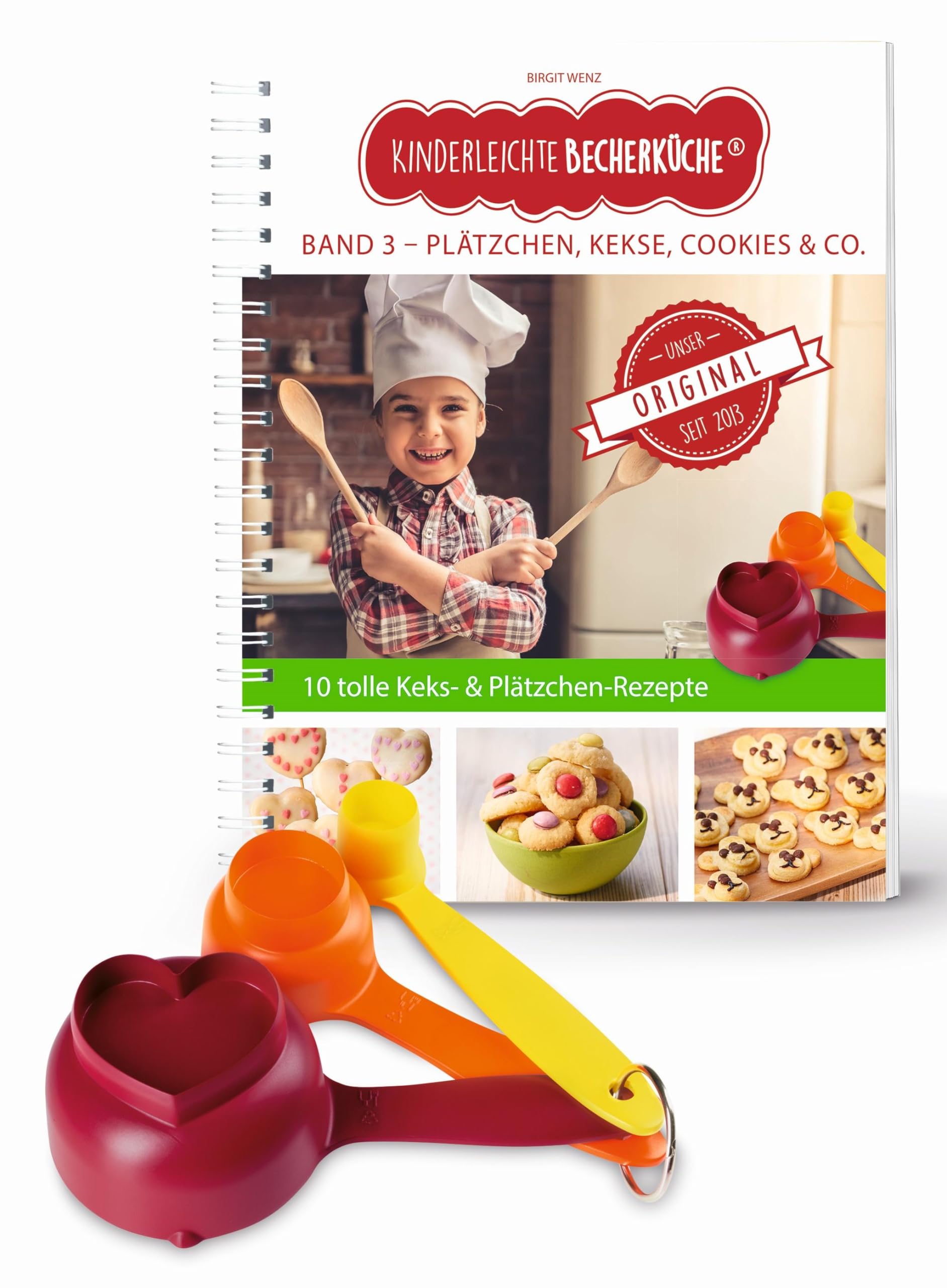 Kinderleichte Becherküche - Plätzchen, Kekse, Cookies & Co. (Band 3): Kinder-Backbuch mit 13 Rezepten & 3 farbigen Messbechern mit Ausstechern