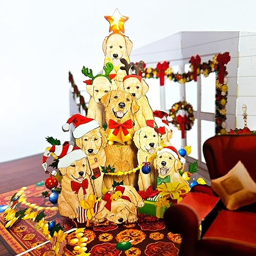 Miniatura 5 de By 22CRAFT - Tarjetas de Navidad desplegables, tarjeta de felicitación de Navidad dorada 3D, tarjeta desplegable de perro de 6 x 8 pulgadas para