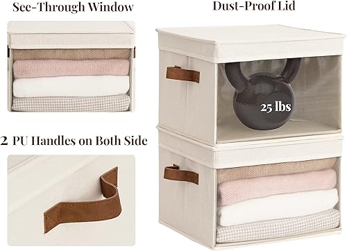Miniatura 3 de StorageWorks Contenedores de almacenamiento con tapa y ventana transparente, cajas de almacenamiento de tela con tapas, cesta apilable para