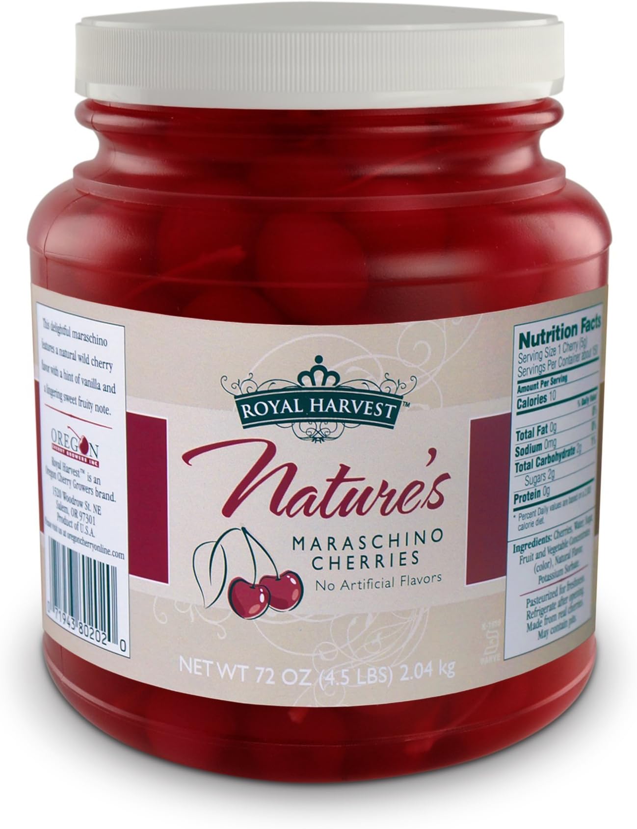 Royal Harvest Nature's Maraschino Cherries With Stems, 72 Ounce