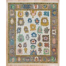 Hand Tufted Oushak Wool Area Rug &ndash; Vintage Turkish Traditional Floral Medallion Design, Soft Pastel Boho Carpet for Living Room, Bedroom, Entryway Decor (Ochre, 10' x 13')
