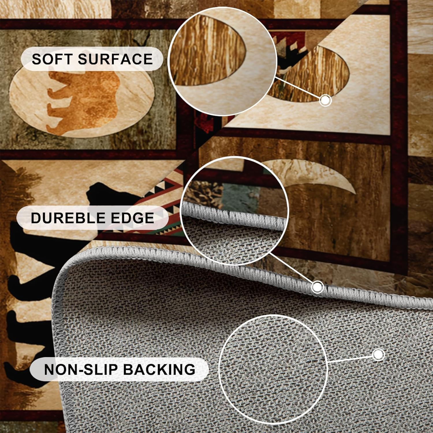 Rustic Cabin Runner Rugs, 2x7ft, Lodge Bear Deer Hallway Rugs, Southwestern Wildlife Kitchen Rug Mat, Washable Non-Slip Carpet, for Entryway Bathroom Laundry Dorm
