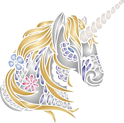 Plantillas para paredes: Plantilla de cabeza de unicornio, 10 x 10 pulgadas (L) - Caballo tribal decorativo, unicornio