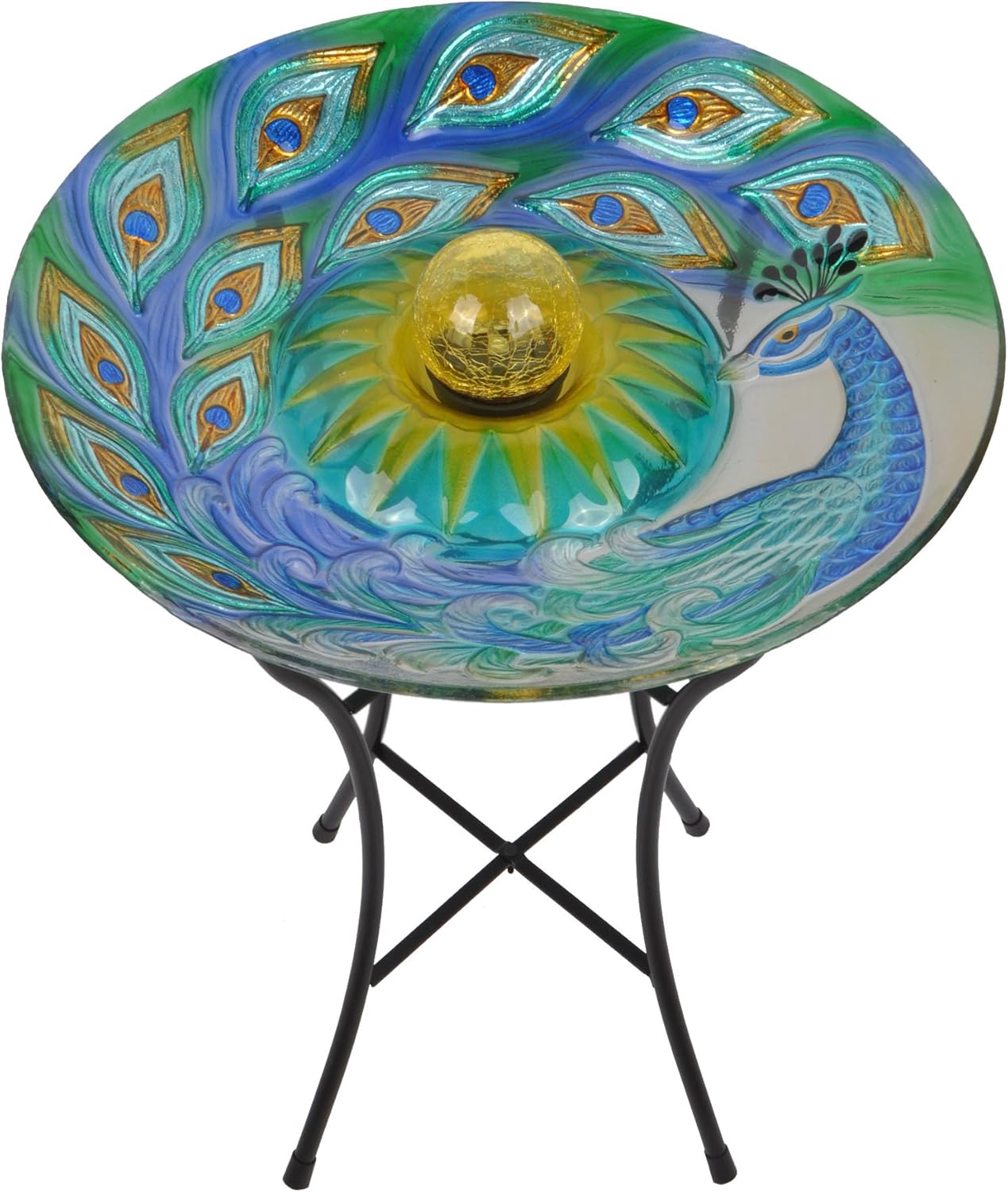 Teamson Home 3207000 Outdoor Solar Glass Flower Mosaic Birdbath with LED Lights and Stand, Blue, 18-Inch, Bird/Peacock : Patio, Lawn & Garden
