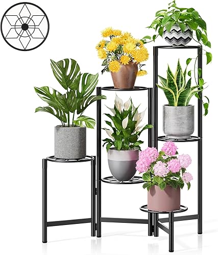 Miniatura 39 de Soporte de plantas de metal de 5 niveles para interiores y exteriores, estante alto de esquina para múltiples plantas, soporte plegable para Flor