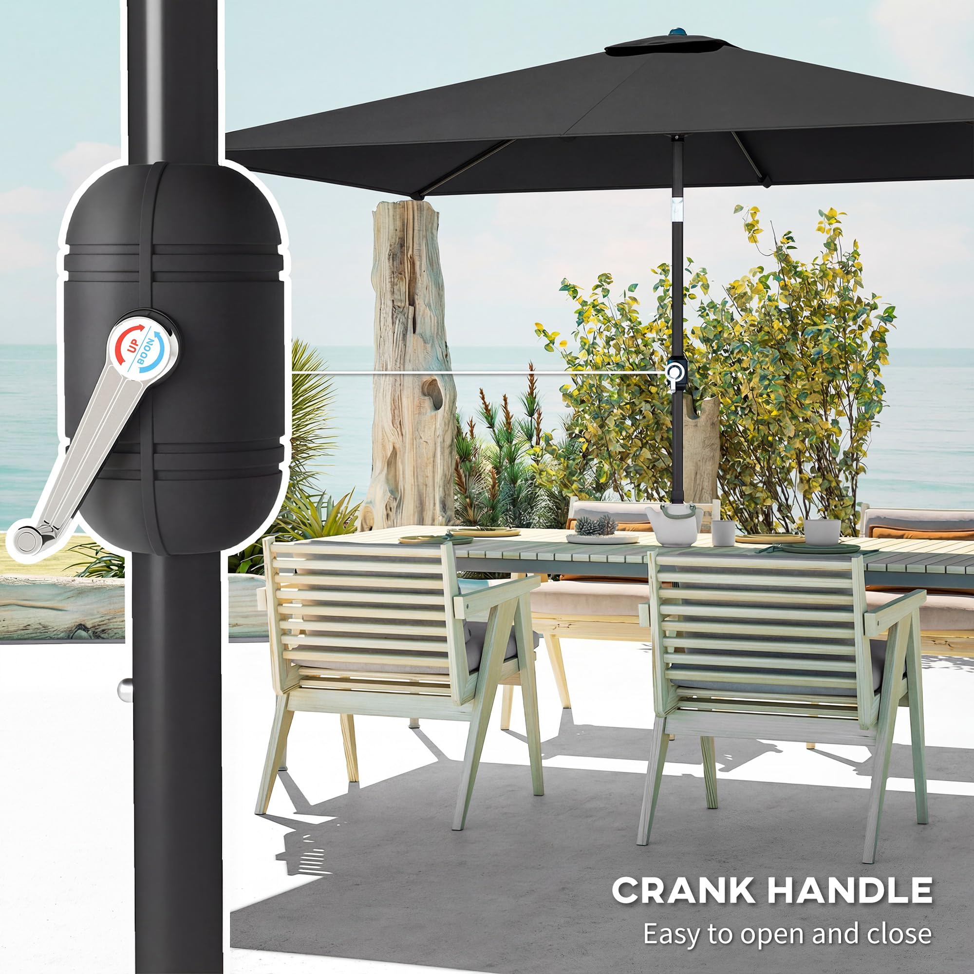 Outsunny 3x2m Garden Parasol, Parasol Umbrella with Crank Handle, Tilt Function, Polyester Canopy, Outdoor Table Umbrella for Patio, Garden — view 6
