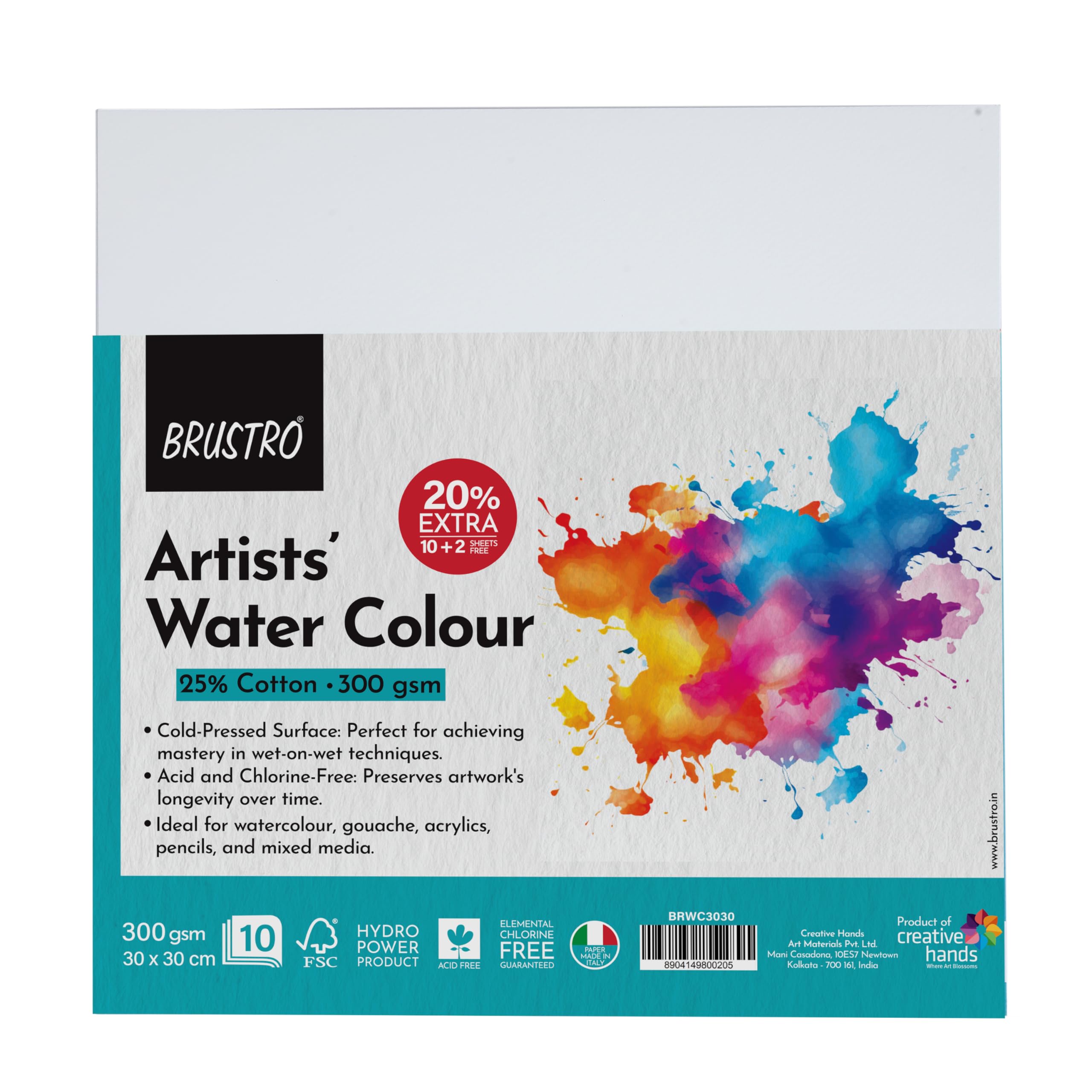 Brustro Watercolour Paper 25% Cotton Cold Pressed 30 x 30 cm Pack of 10 + 2 Sheets (B00PP6S45M) Amazon Price History, Amazon Price Tracker