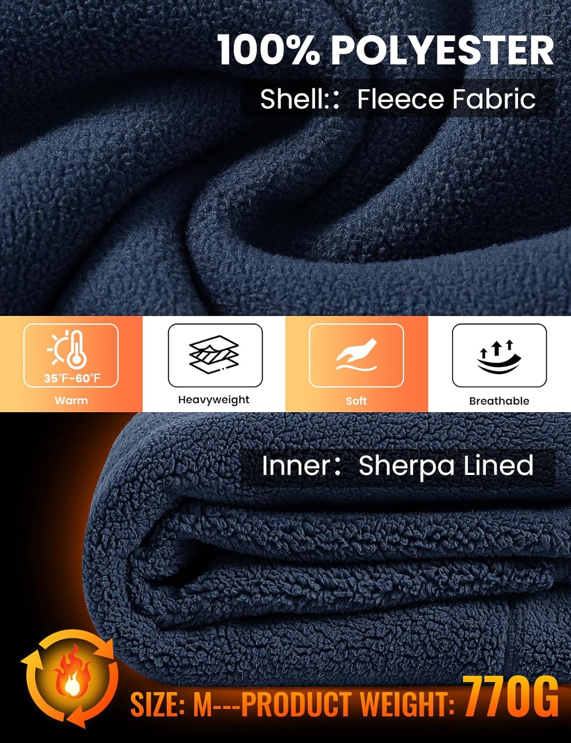 TBMPOY Men's Sherpa Lined Jacket Winter Fleece Jackets Full Zip Outdoor Hiking Casual Coat Soft Warm Outwear with 5 Pocket - Image 4