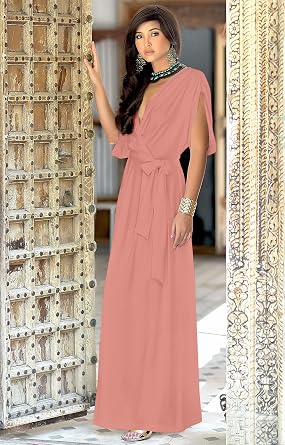KOH KOH Womens Long Semi-Formal Short Sleeve V-Neck Floor Length Maxi Dress Gown