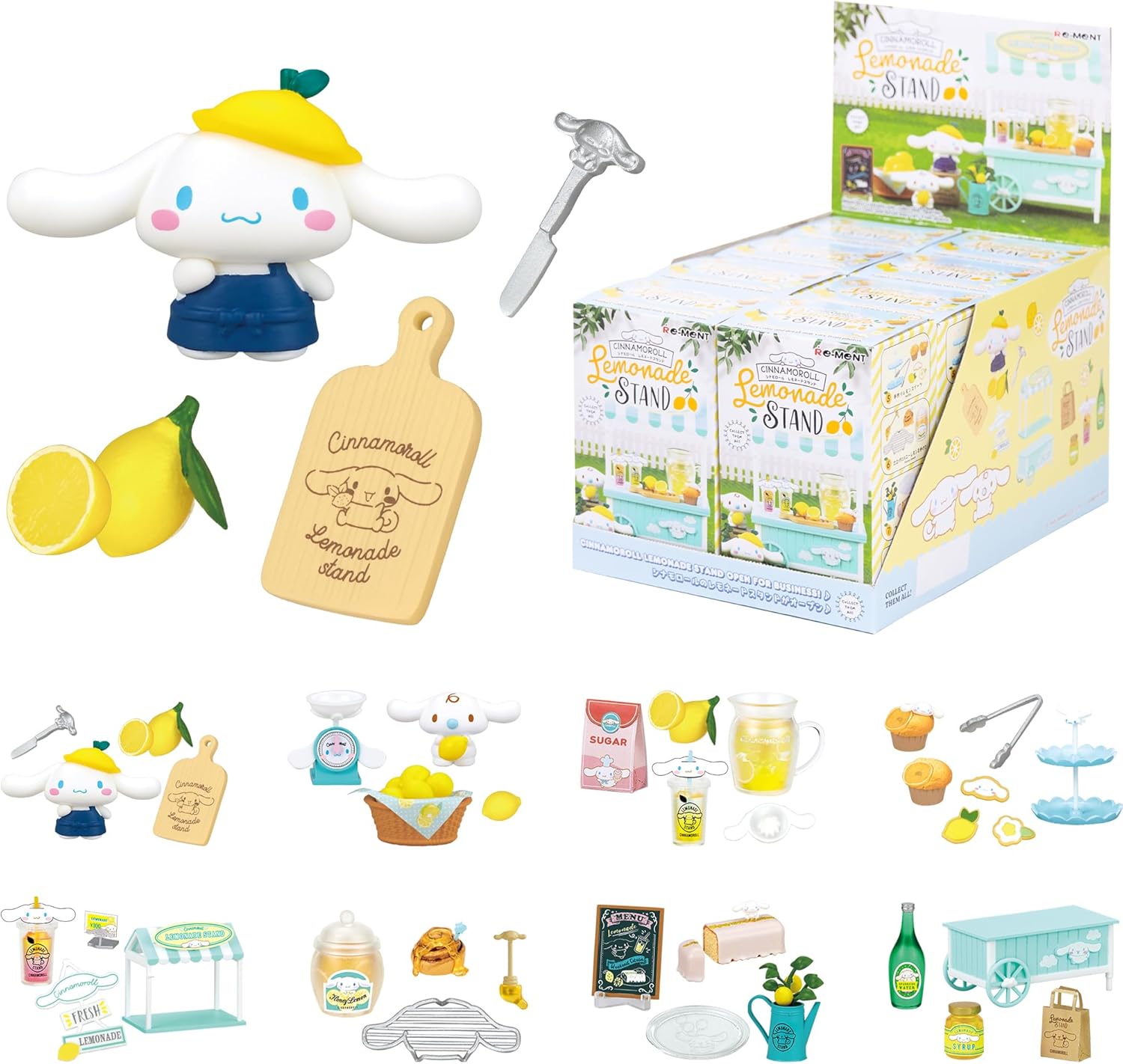 Hamee Re-Ment Hello Kitty and Friends Cute Blind Box Diorama Miniature Figure Set for Collectible Figurine (Cinnamoroll’s Lemonade Stand) – 8 Pc. (Full Set with Tear-Away Display Background)