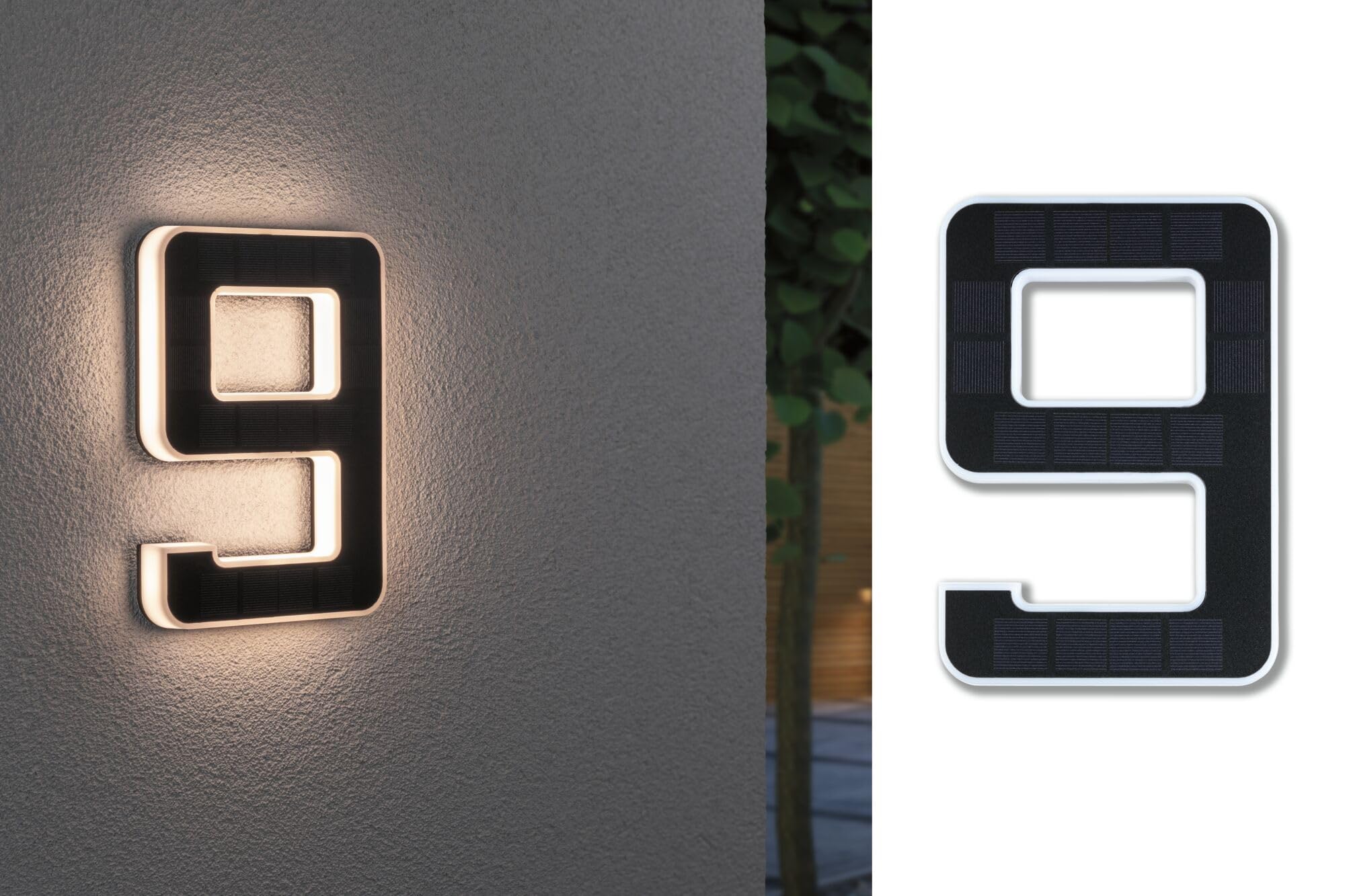 Paulmann 79850 LED Solar Hausnummer 9 IP44 Warmweiß Akku wechselbar incl. 1x0,2 Watt Solarleuchte Schwarz Solarlampe Kunststoff Solarlicht 3000 K
