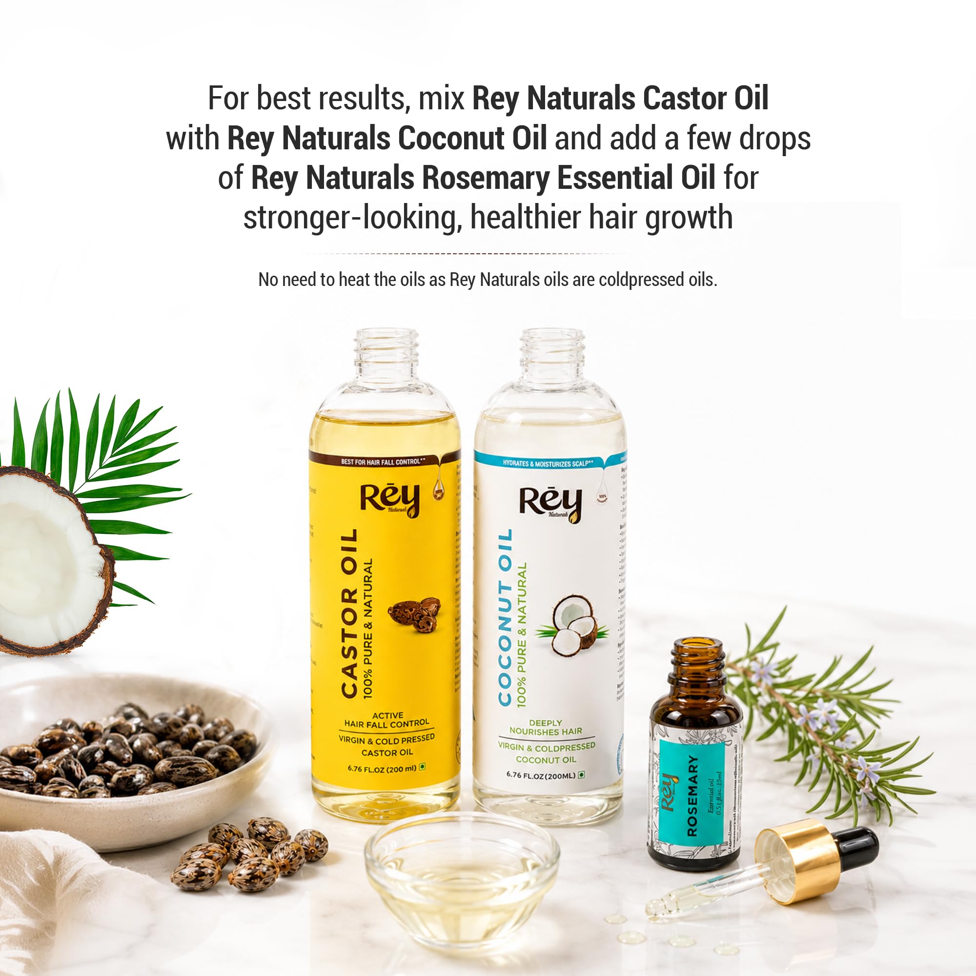 Rey Naturals - Aceite de ricino 100% puro prensado en frío, hidratante y curativo, para piel seca, crecimiento del cabello, para piel, cuidado del cabello, pestañas (200 ml)
