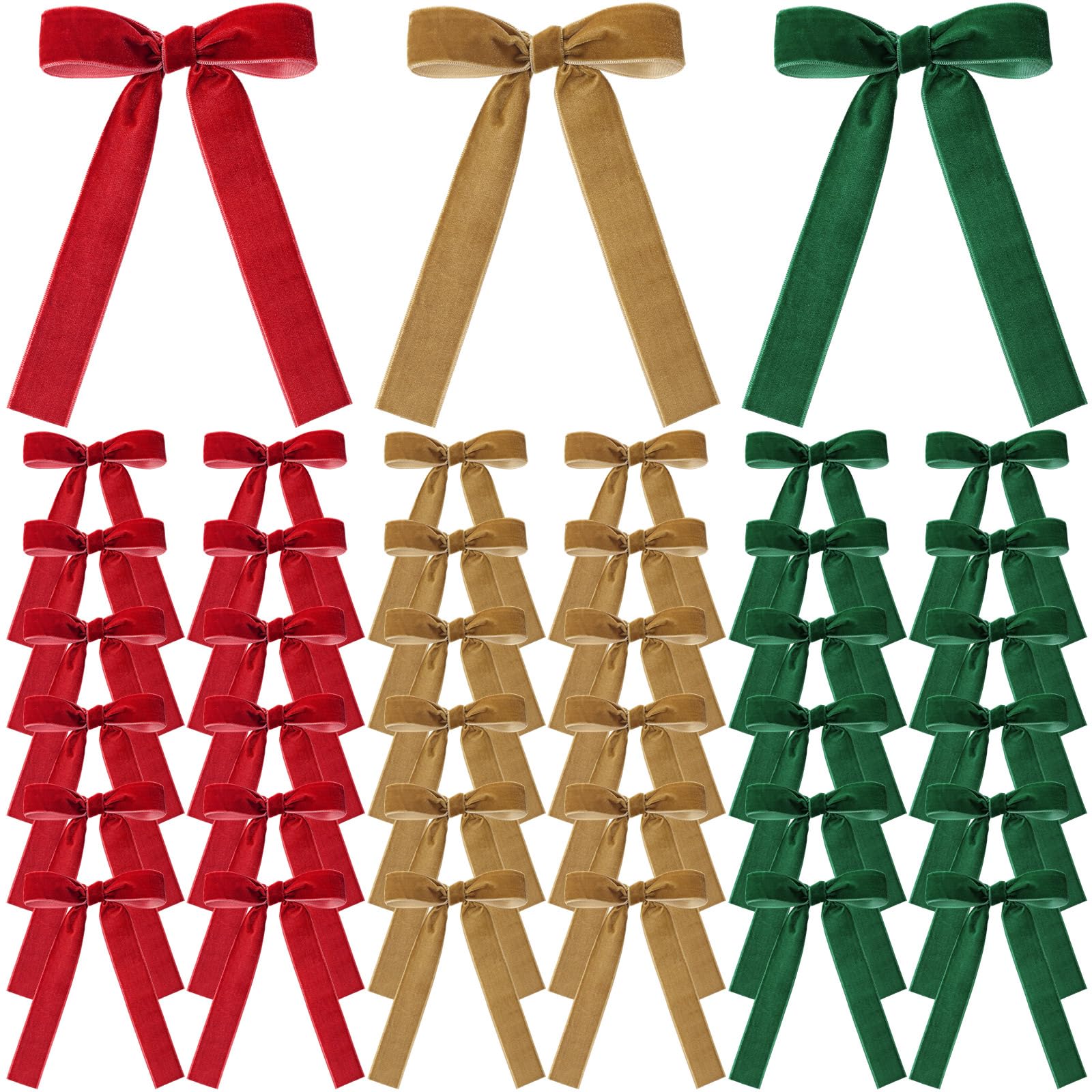LOYIM 36 Pieces Velvet Bow Tree Decorations Wreath Bow Ribbon Bulk Pretied Set for Gift Wrapping Garland Holiday Wedding Outdoor Indoor Decoration(Dark Green, Wine Red, Brown)