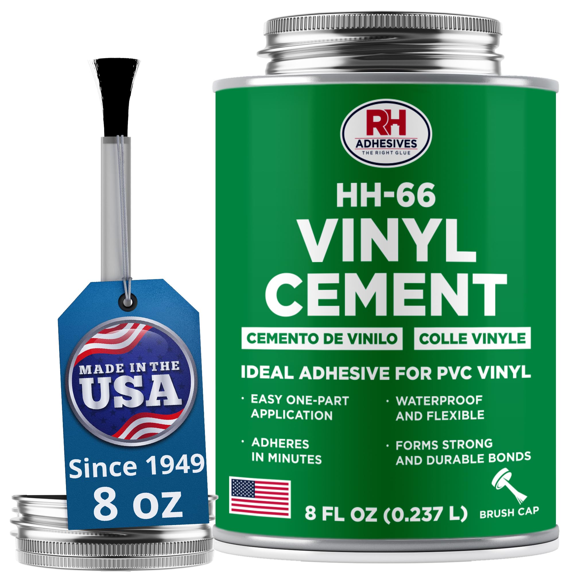 HH-66 Vinyl Cement, 8 oz. can - Vinyl Adhesive, Cement Glue, Repair Glue, Inflatables, Pool Liner, Tarps, Tents, Awnings, Mats, Covers, Waterproof, High Strength, Long Lasting, RH Adhesives