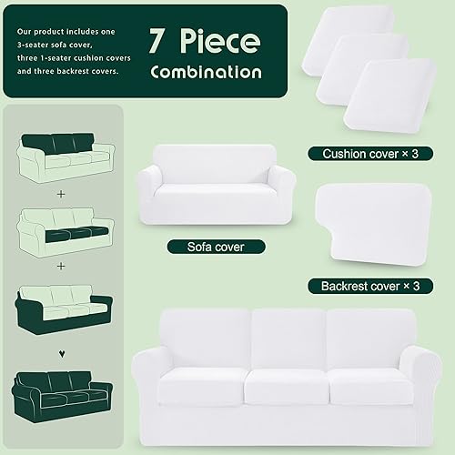 Miniatura 8 de CHUN YI - Funda elástica para sofá (7 piezas), funda para sofá de 3 plazas con tres respaldos y cojines separados con banda elástica, tela jacquard