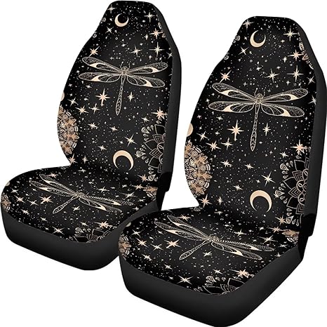 Dragonfly Print Cloth Car Seat Covers Front Seats Only Star Moon Print Car Front Seat Covers 2 Pack Universal Decorative Auto Interior Accessories for Truck Sedan SUV