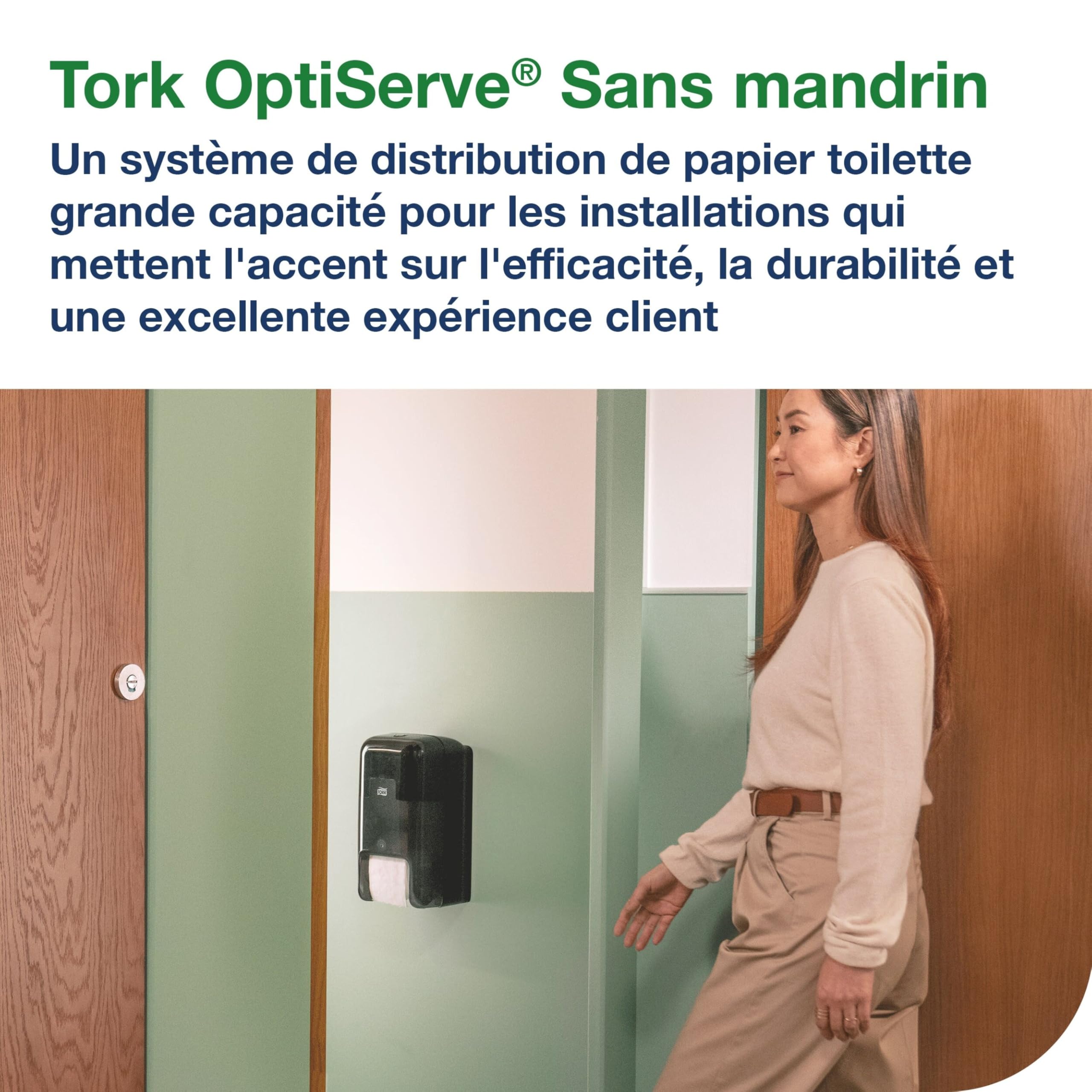 Tork OptiServe Distributeur pour Papier Toilette 2 Rouleaux sans mandrin Noir T7, Distributeur Vertical, Gamme Elevation, 558042