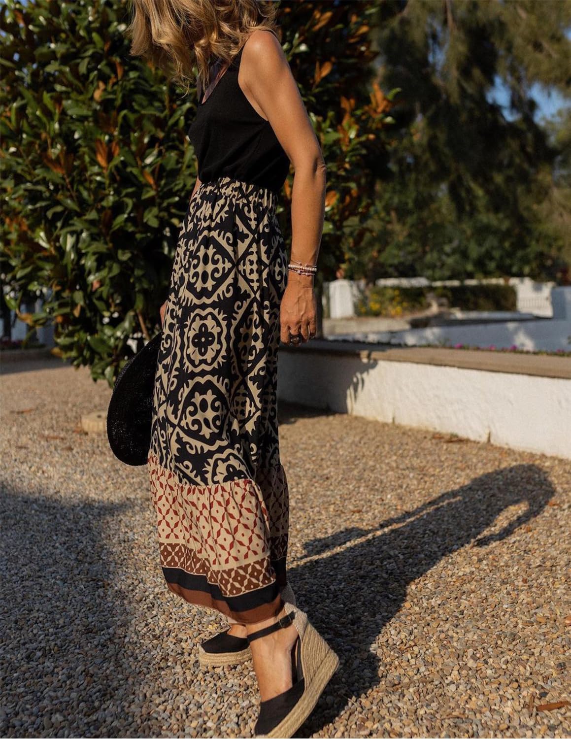 Falda Larga Estampada Mujer Cintura Alta Elástica Boho Floral Tubo Verano