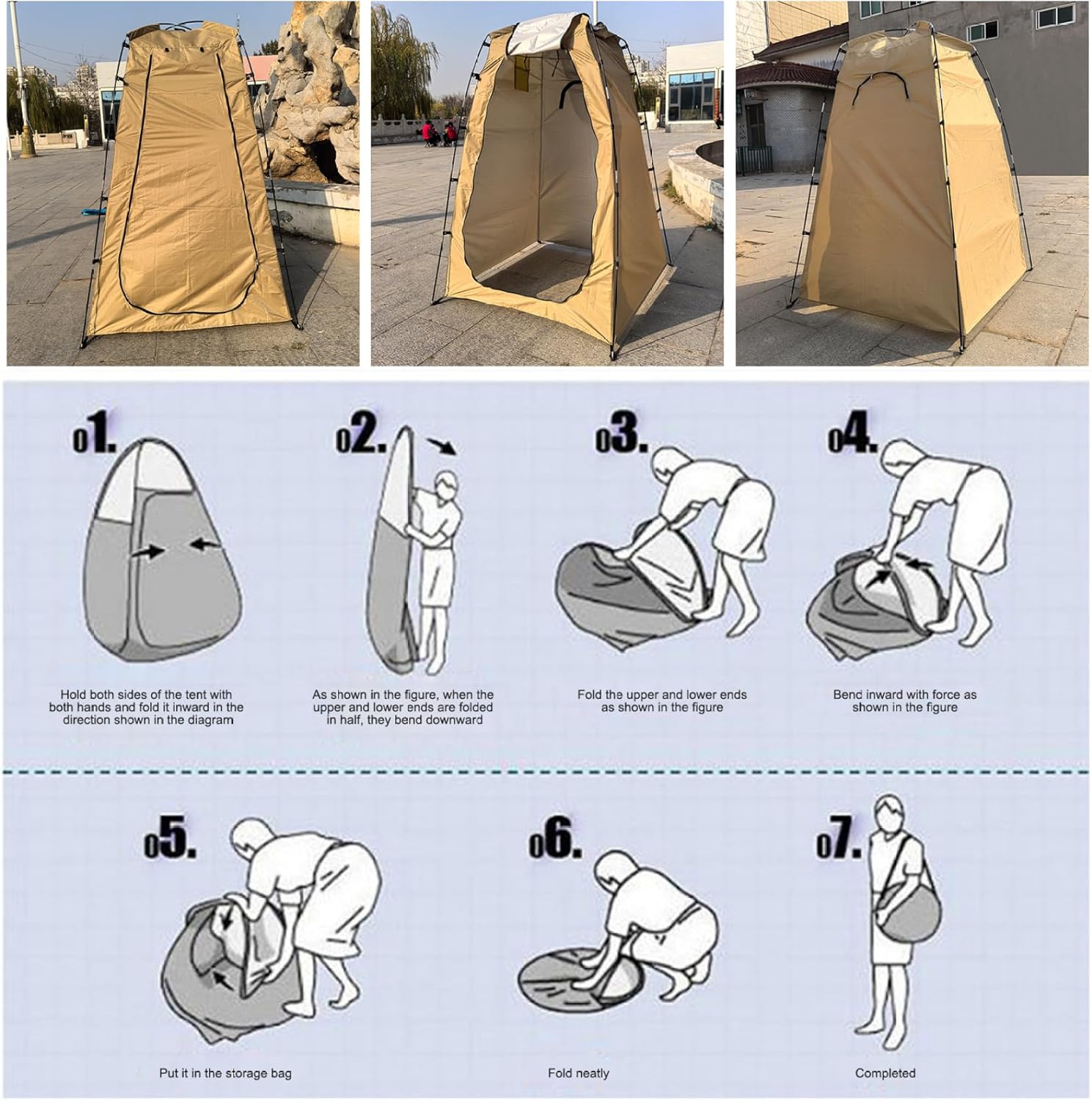 Pop-Up Changing Tent Water & Sun Proof 190T Foldable 47x47x75 Shower Tent with Inner Pocket, Zippered Window & Door Portable for Camping, Shower