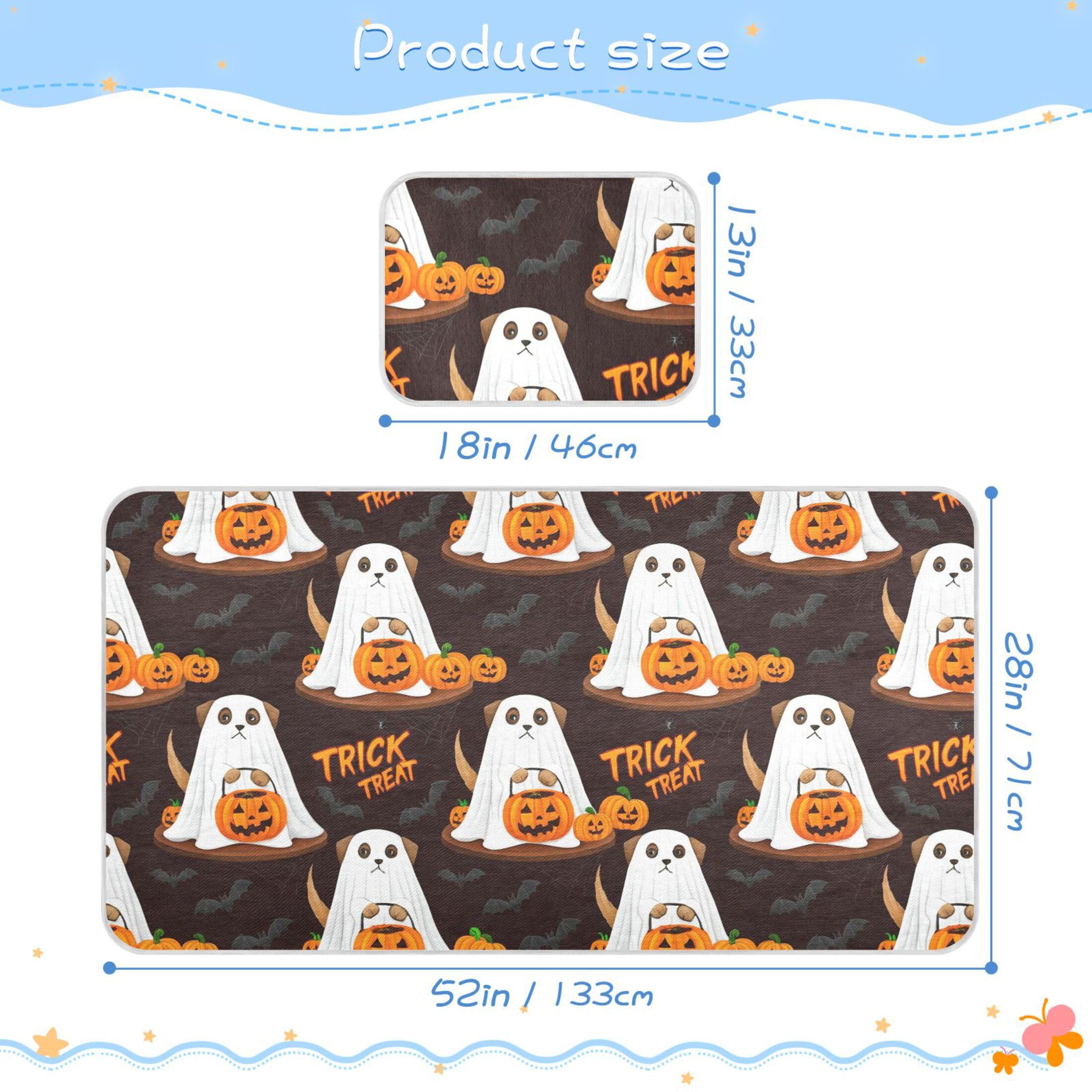 Burbuja Baby Cooling Mat Dog Dressed As A Boo Bed Pad Ice Silk Cool Mat for Crib Mattress, Sleeping Pad with Pillowcase for Girl Boy, 28x52 in