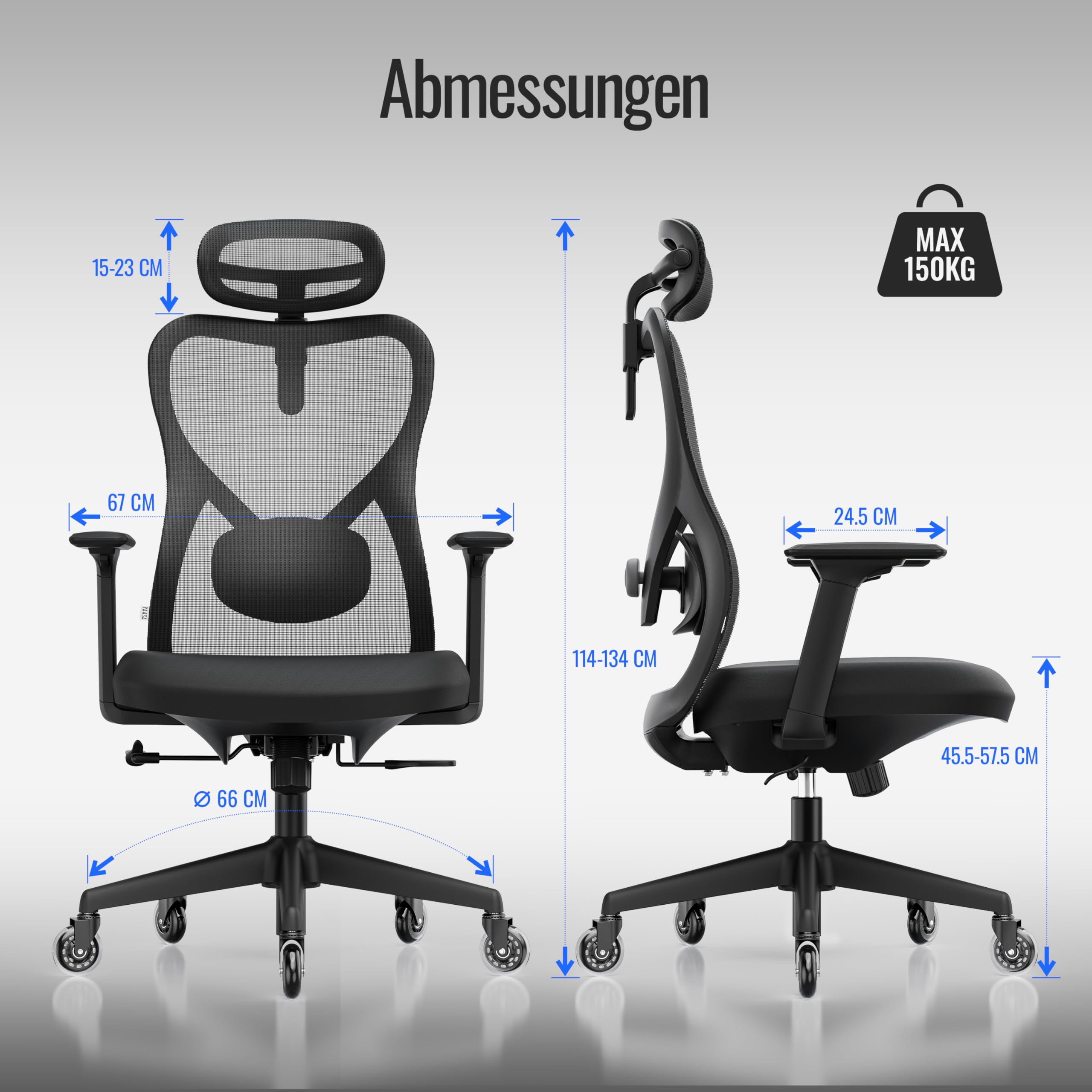 Yaasa Chair Plus, Bürostuhl des Jahres 2026, ergonomischer Schreibtischstuhl mit Kopfstütze 2D-Lordosenstütze & 4D-Armlehnen, Drehstuhl-TESTSIEGER gesundes Sitzen, Homeoffice Büro, Flüsterrollen 150kg
