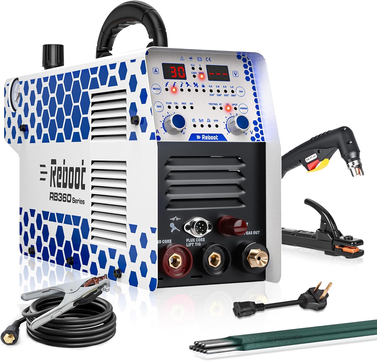 Reboot 130A Plasma Cutter Welder Combo 120V/240V Dual Voltage Plasma Cutter Machine 1/2 Inch Clean Cut 5/8 Inch Max Cut Stick/Gas MIG/Flux Core/LIFT TIG/Aluminum Welding