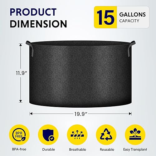 Vista 95 de iPower Grow Bags – Contenedor con aireación de tela no tejida gruesa, con asas de correa para plantas y macetas de jardín. Beige Bronceado