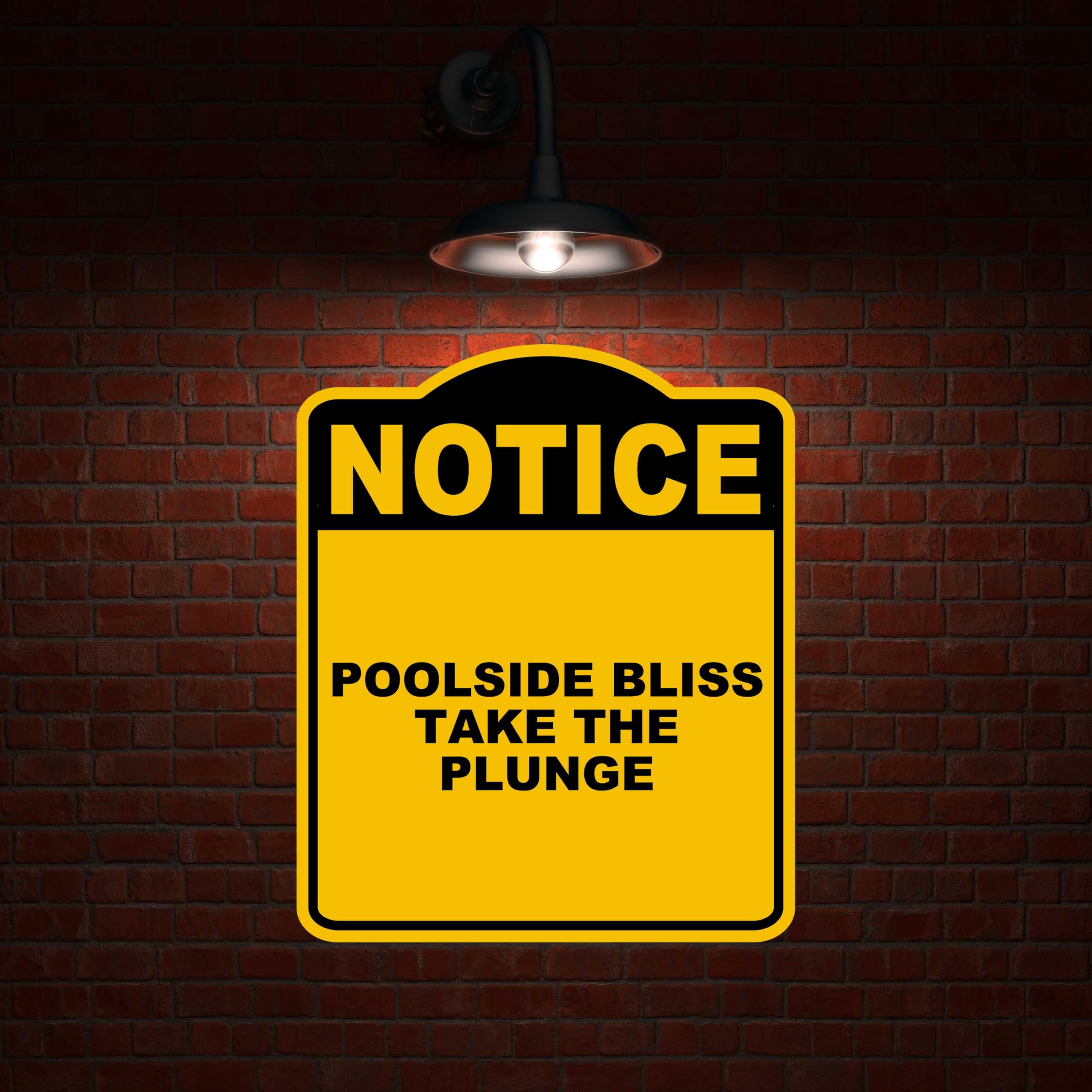 POOLSIDE BLISS TAKE THE PLUNGE Notice Yellow Black Aluminum Composite Sign 15 x 18 inches