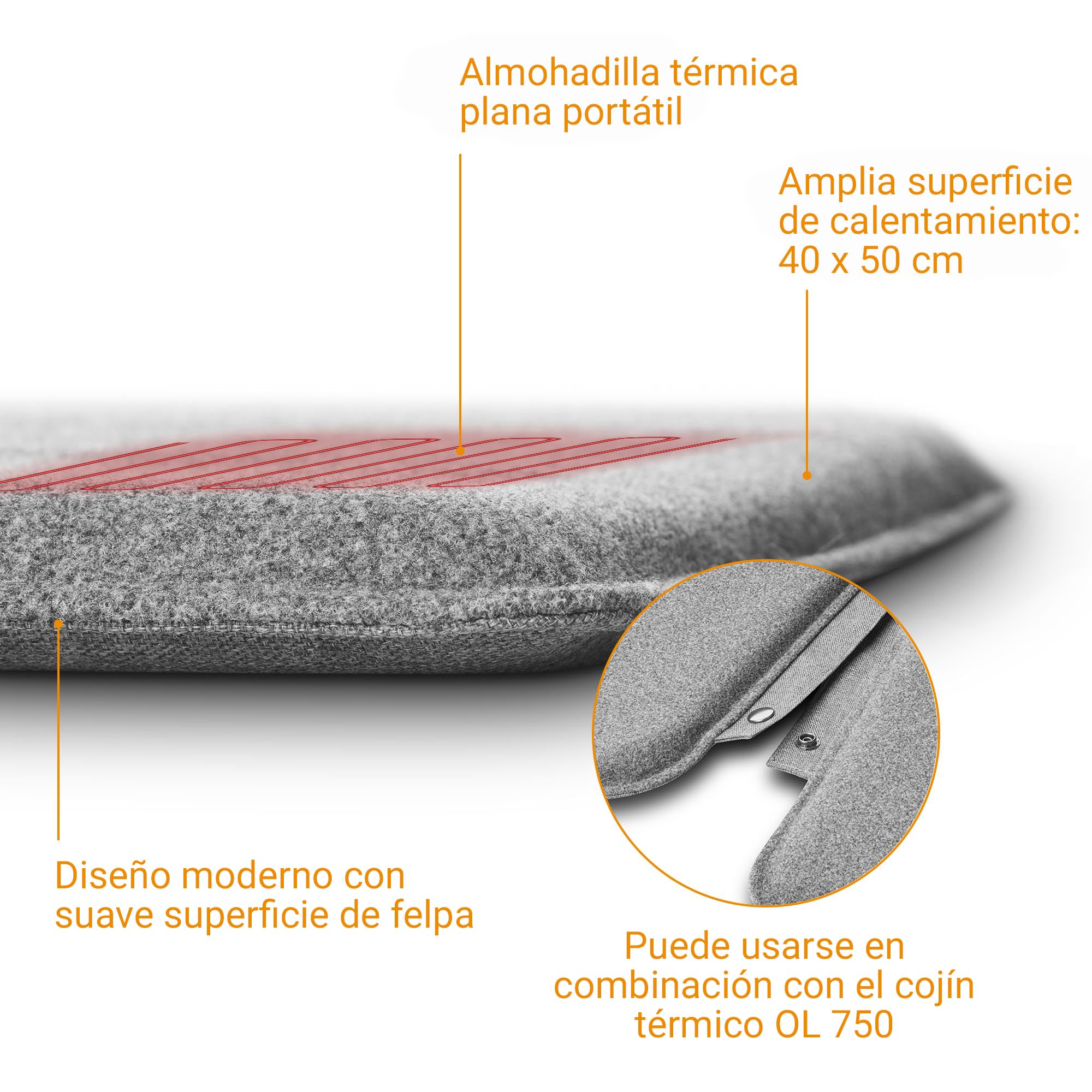 medisana OL 750 almohadilla térmica con función de calor, almohadilla térmica para uso en exteriores con tiempo fresco, 3 niveles de temperatura con superficie de fieltro suave