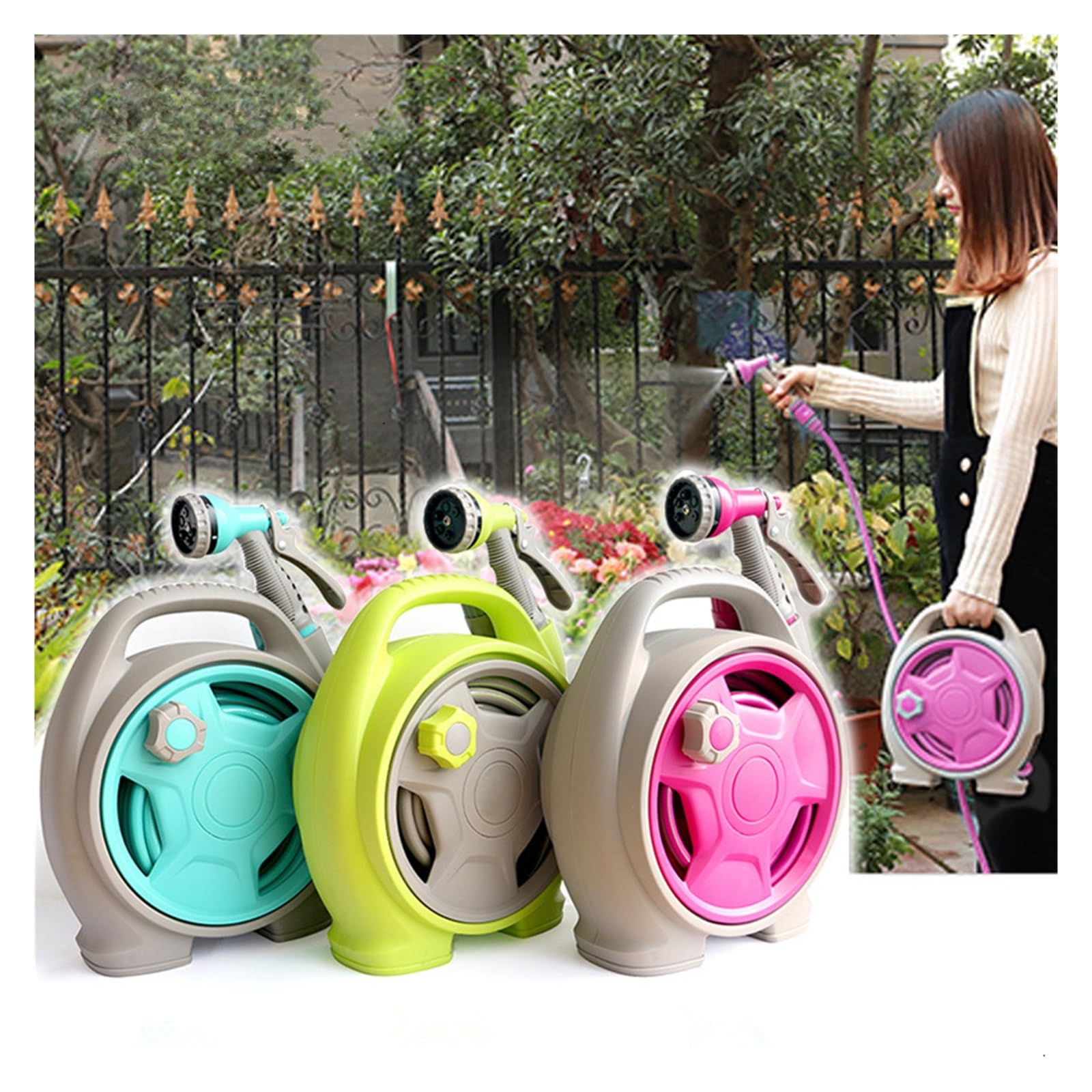Portable Garden Hose Reel, Water Pipe Cart, Storage Stand, Rack for Watering, Car Washing, Household Cleaning, 13M Smooth Circulation