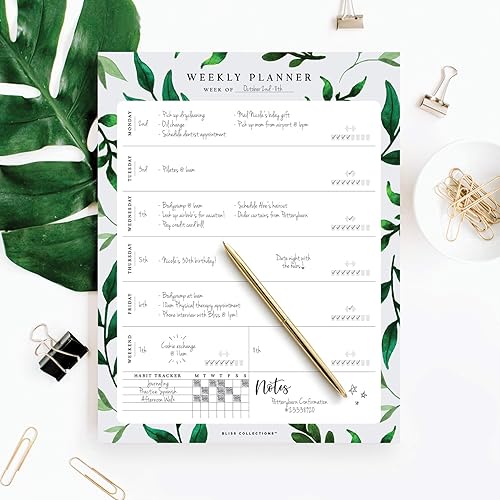 Miniatura 3 de Bliss Collections Agenda semanal, acuarela verde, hojas sin fecha, bloc de notas que incluye calendario, organizador, programador para objetivos,