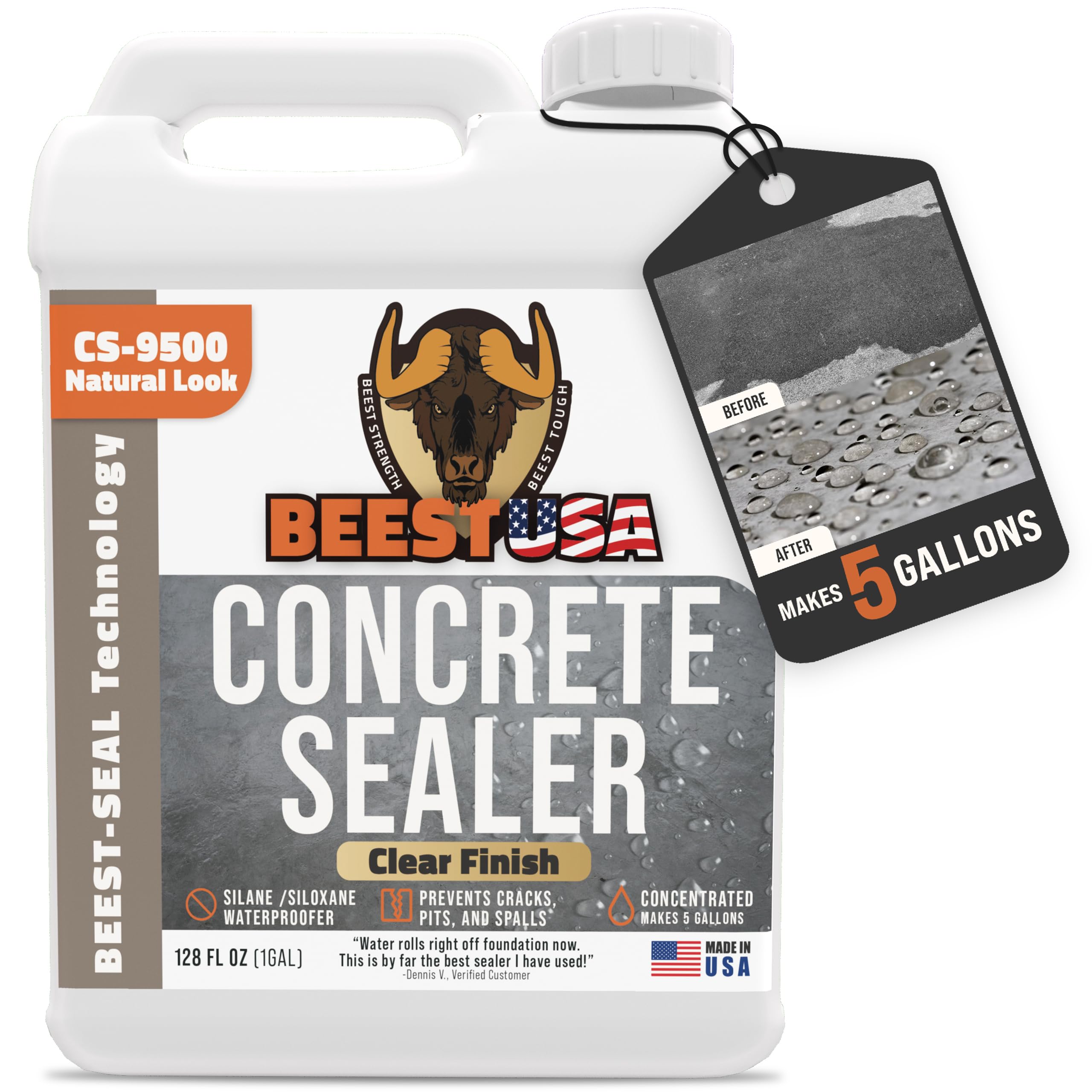 Concrete Sealer - 9500 Concentrate - 1G (Makes 5 Gallon) - 1G Covers up to 150-400 sq ft/Coat| Penetrating Paver Sealer, Salt & Water Repellent| DOT