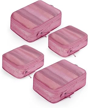 ECOHUB Compression Packing Cubes 4-Piece Set Suitcase Organiser with Compression - Up to 60% Space Saving 3-Layer Reinforced & Tear-Resistant Packing Cubes for Suitcases Made of Recycled PET (Pink